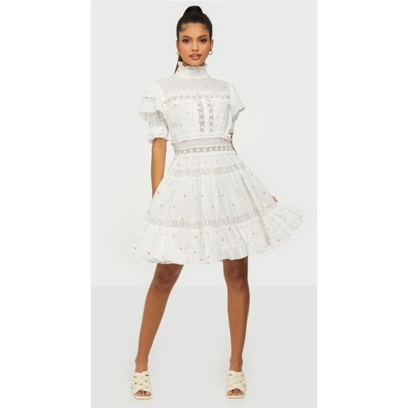 By Malina IRO Mini Dress Lase Details Romantic Embroided Coquette Size Small - Picture 1 of 16
